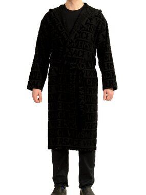 Versace Unisex Black Crystal 100% Cotton Hooded Belted Bathrobe Size L